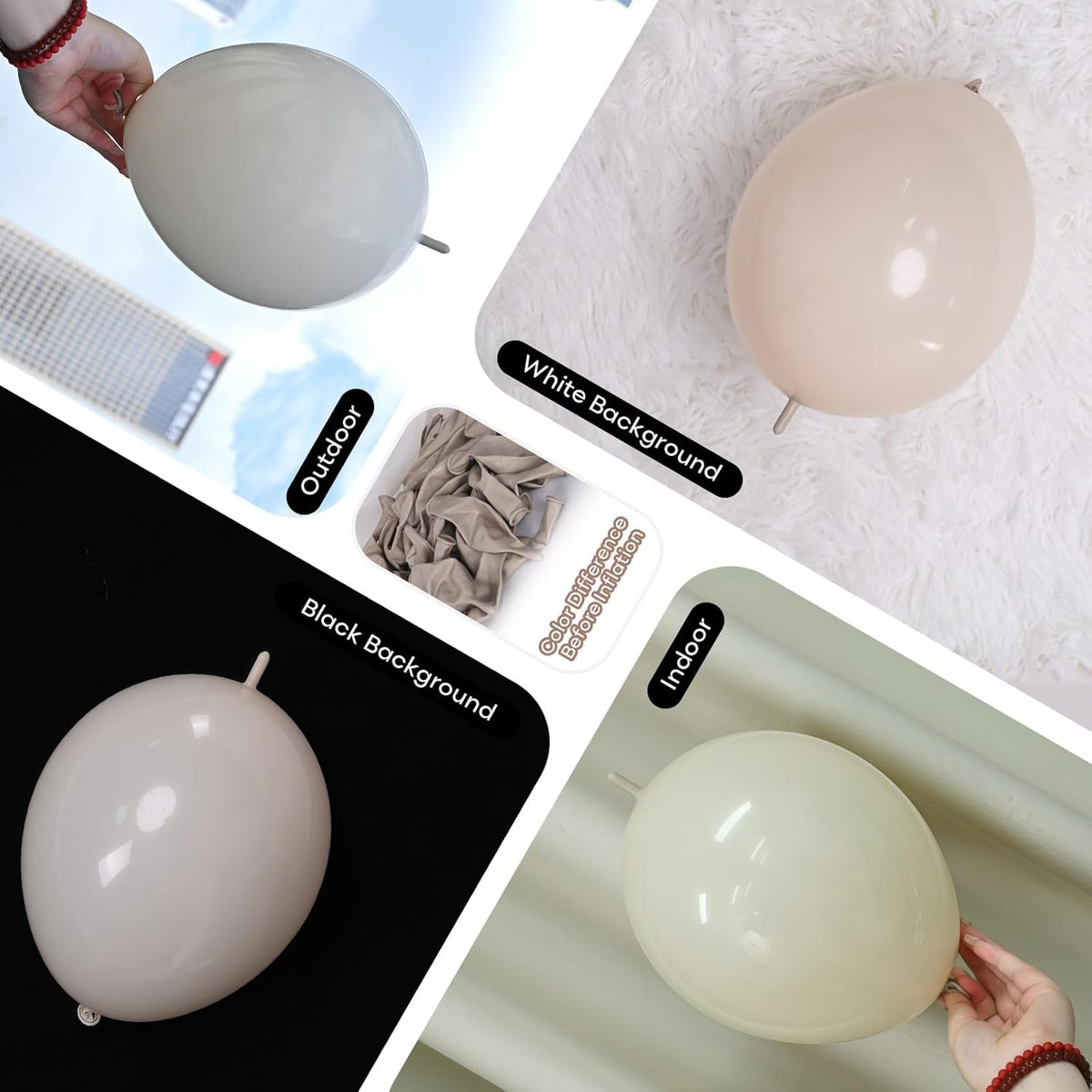 Sand White Quick Link Balloons, 60PCS Linking Balloon for Making Balloon Wall Arch Chains, Cream Beige Linked Balloons for Wedding Birthday Baby Shower Engagement Graduation Party Decorations (10inch)