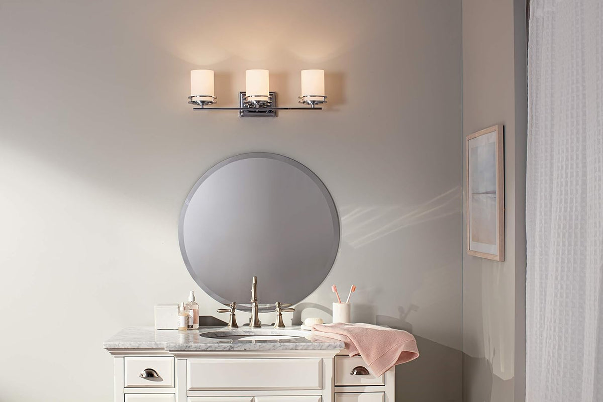 Kichler Hendrik 24" 3 Light Vanity Light with Satin Etched Cased Opal Glass Chrome