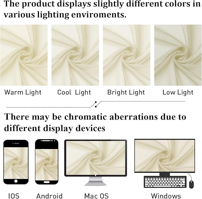 Cream Sheer Curtains for Bedroom 90 Inches Long 2 Pcs, Rod Pockets Window - Image 5