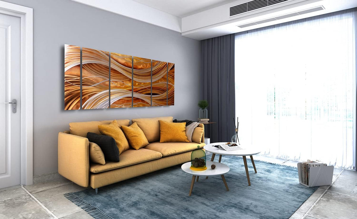 Yihui Arts Abstract Metal Wall Art Set - Hand Crafted 3D Aluminum Panels - 6 Piece Group Sculpture for Home, Office Decor - Living Room, Bedroom Accent Pieces