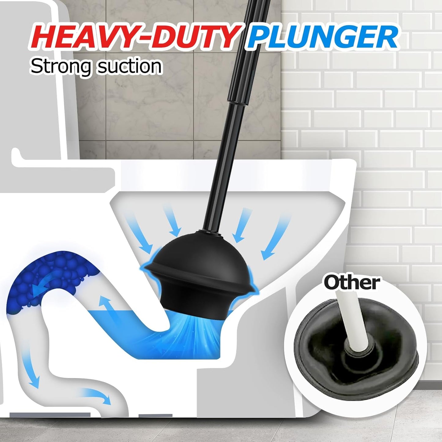 2Pack 2 in 1 Toilet Brush and Plunger Set, Extended Handle Plunger,Toilet Bowl Brush Plunger Set,Bathroom Cleaning Tools,Toilet Brush Plunger Combo,Cleaning Brush,Cleaning Supplies