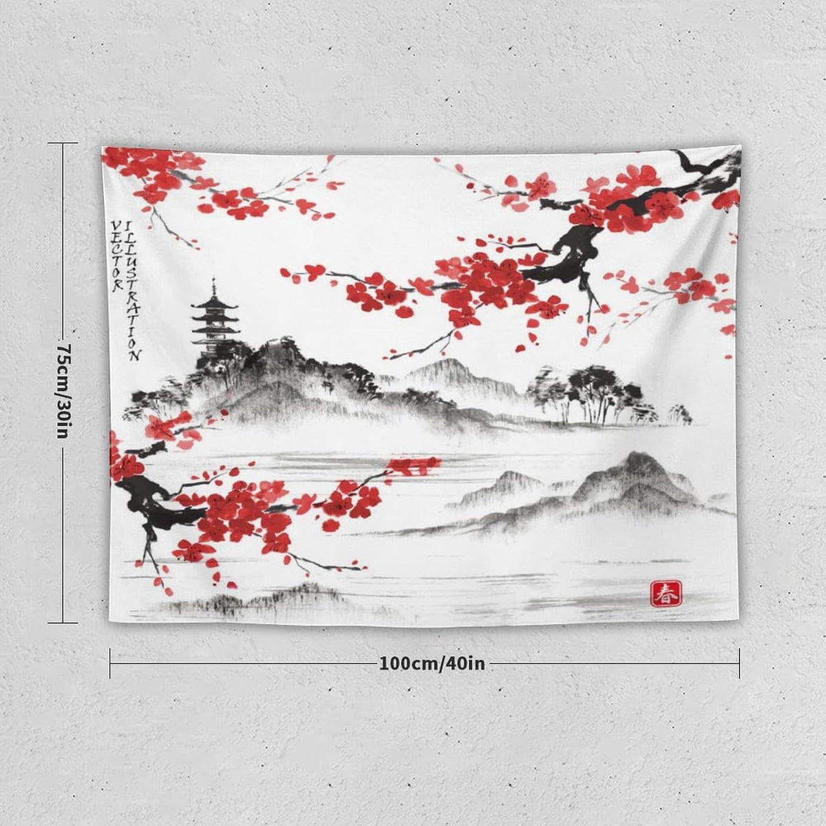 Cherry Blossoms Tapestry, Japanese Fuji Mountain Wall Tapestry, Nature Landscape Wall Art for Bedroom & Living Room Decor, 40"x30"
