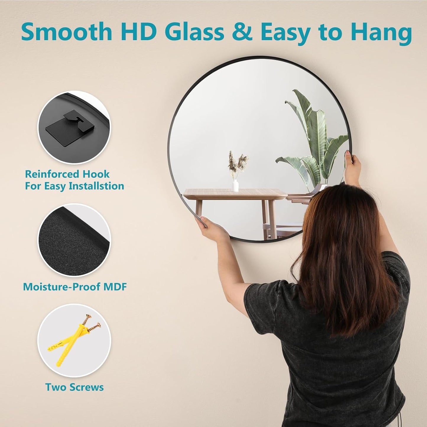 Fabuday Black Circle Mirror for Wall 20 inch - Round Mirrors for Bathroom, Entryway, Living Room, Hallway, Bedroom Decor, Small Matte Framed