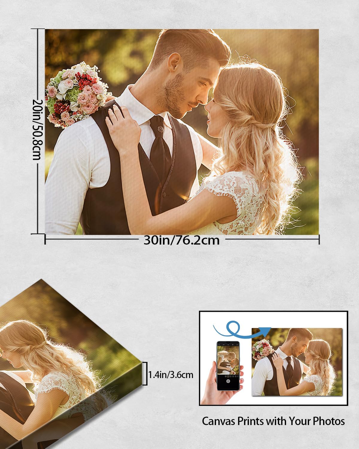 AbcCustomize Canvas Prints with Your Photos，Custom Canvas Wall Art for Bedroom, Living Room, Farmhouse Decor，Personalized Gifts Canvas Prints for Family，Friend，Lover，Pet
