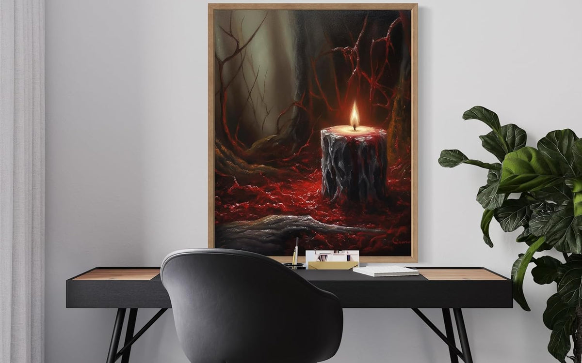 Gothic Candle Poster Art Print, Halloween Scary Vintage Wall Art Academia Spooky Painting Decoration for Horror Prints, Posters Bedroom Decor 89 (Gothic Candle, 11 x 14 inches, Wood Frame)