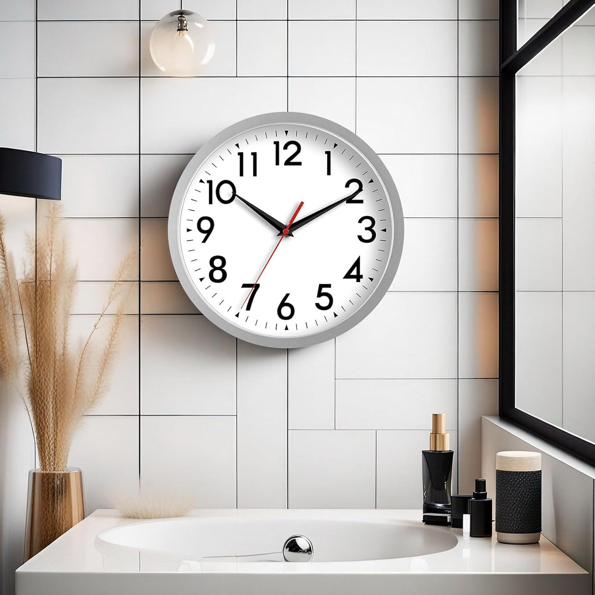 Wall Clock Small Analog 8 Inch Silent Non Ticking Battery Operated Modern Simple Decorative for Kitchen Office Bedroom Bathroom Living Room(Silver)