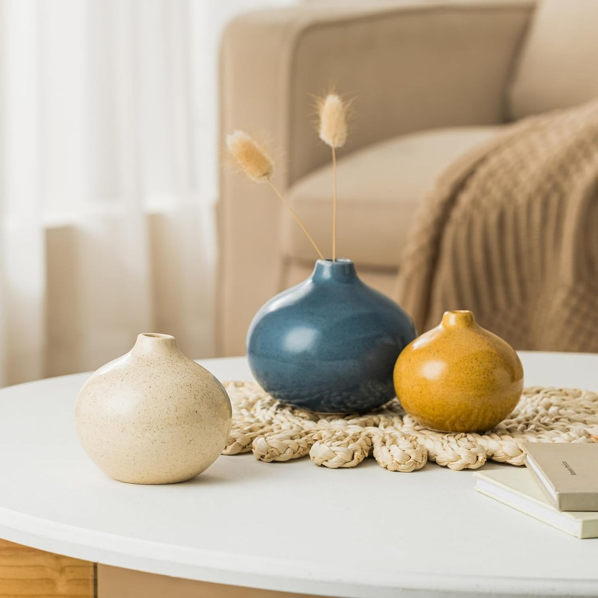 Ceramic Vase Set of 3,Small Vase for Home Decor,Mini Flower Vase, Decorative Vase for Table Living Room,Bedroom, Kitchen, Bathroom, Bookshelf