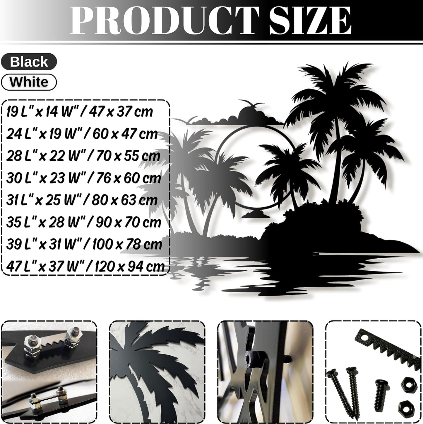 Lunwall Palm Tree Metal Wall Art, Tropical Palm Tree Wall Decor, 47 L" x 37 W" / 120 x 94 cm, Indoor and Outdoor Use
