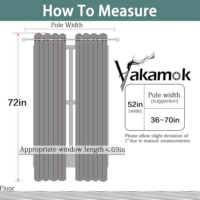 Yakamok Room Darkening Curtains 52x72 inch Length Black-Living Room | 2 panels - Image 7