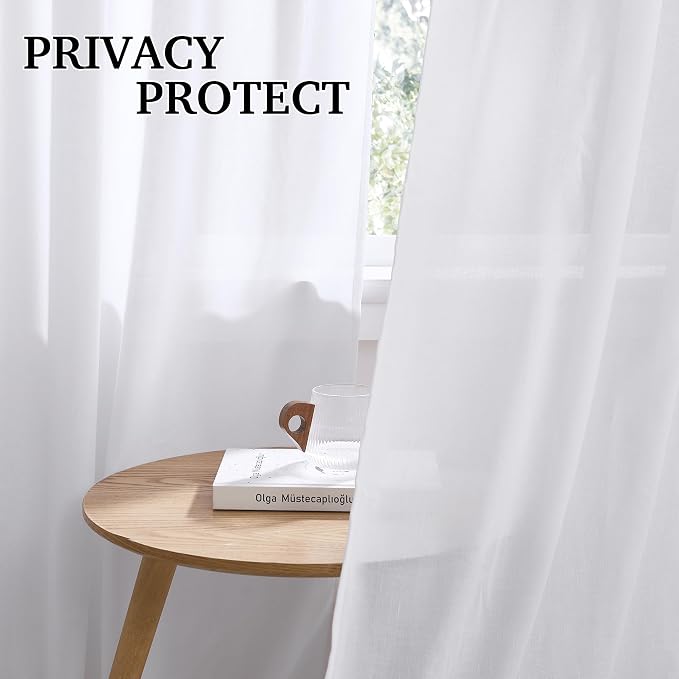 RYB HOME White Floor to Ceiling Curtains 120 inches Long, Linen Semi Sheer - Image 3