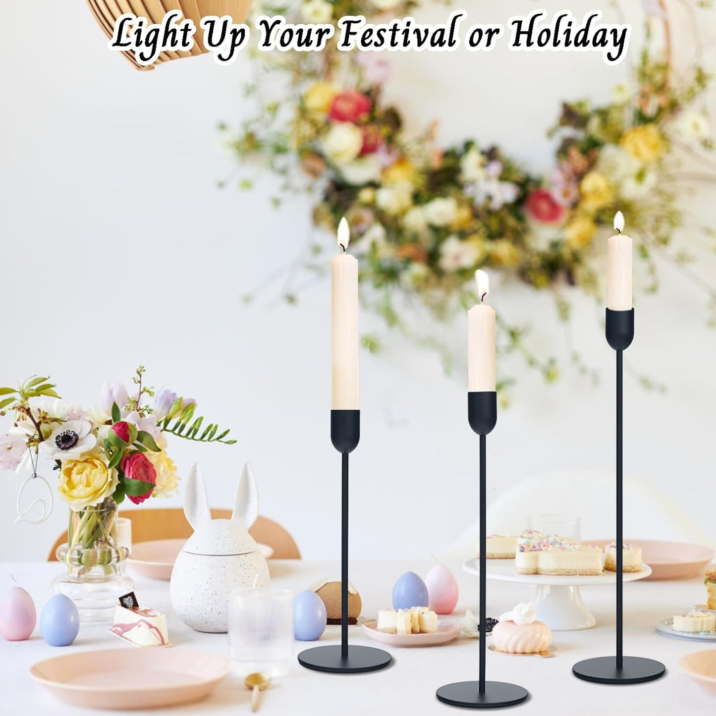 18 PCE Black Candle Holders Set, Vintage Taper & Pillar Candle Sticks for Wedding, Dining Table, Fireplace Mantel, Elegant Home Decor, Housewarming Gift, Festive Centerpiece