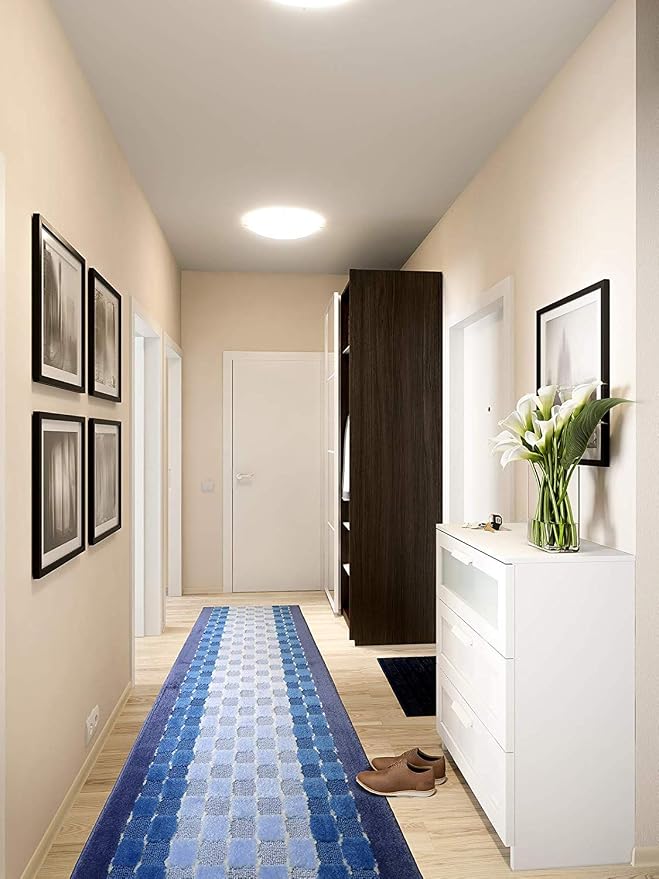 18 Ft Blue Extra Long Hallway Runner Rug, Custom Size, Non Slip Washable | - Image 3