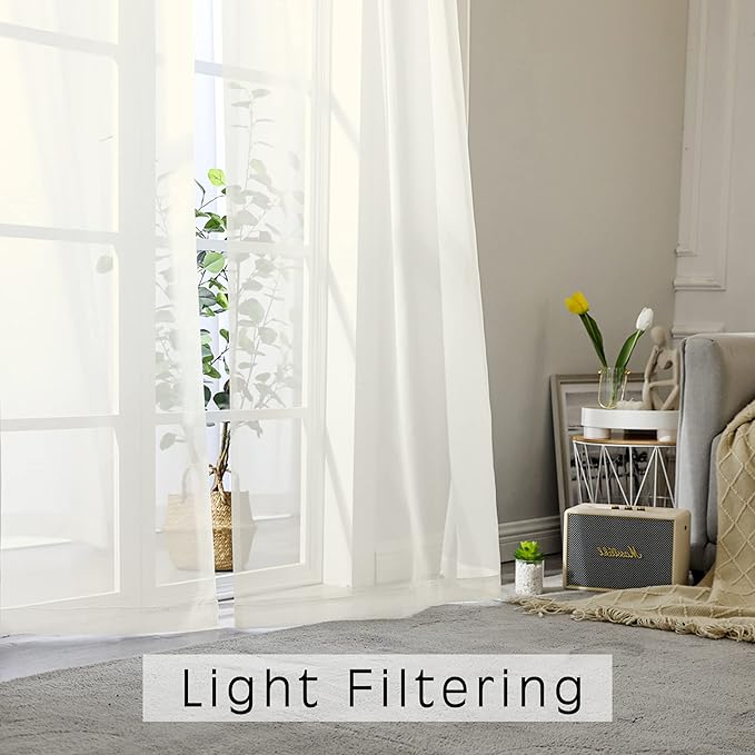 Ivory Sheer Curtains 72 Inches Long 2 Panels, Transparent Voile Sheer Curtain - Image 2