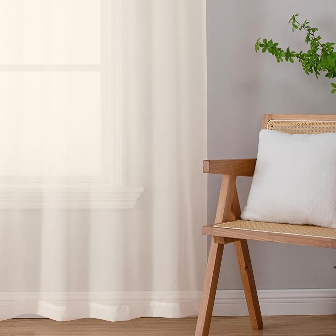 Chyhomenyc Cream Extra Long Sheer Curtains 120 Inches Long, 2 Panels | Light - Image 2