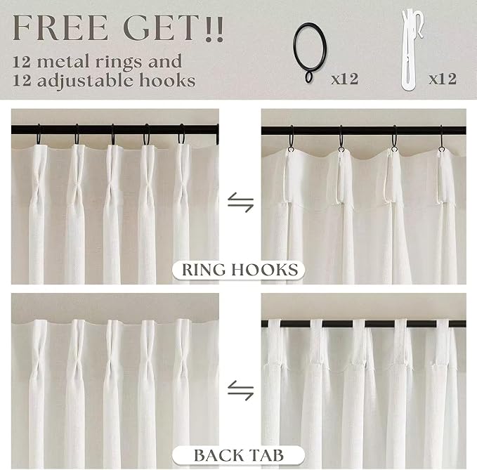 Natural Extra Wide 60 Inch Width Pinch Pleated 96 Inch Curtains | Thick Linen - Image 4