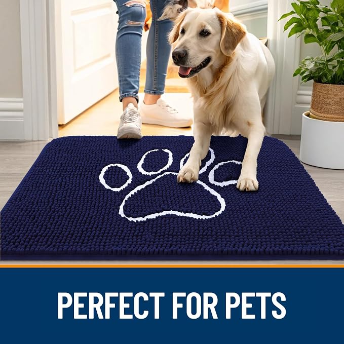 OLANLY Dog Door Mat for Muddy Paws 47x24, Paw Print Design Chenille Mud Mat | - Image 6