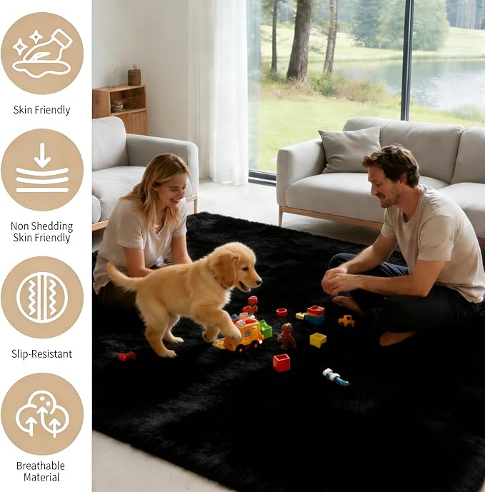 9x12 Area Rug Fluffy Shaggy Ultra Soft Faux Fur Non-Slip Machine Washable Carpet - Image 3