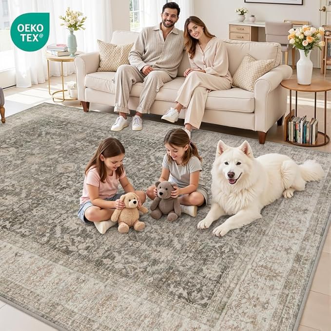 10x12 Area Rugs Living Room: Bedroom Washable Carpet Warm Taupe | Vintage Boho - Image 7