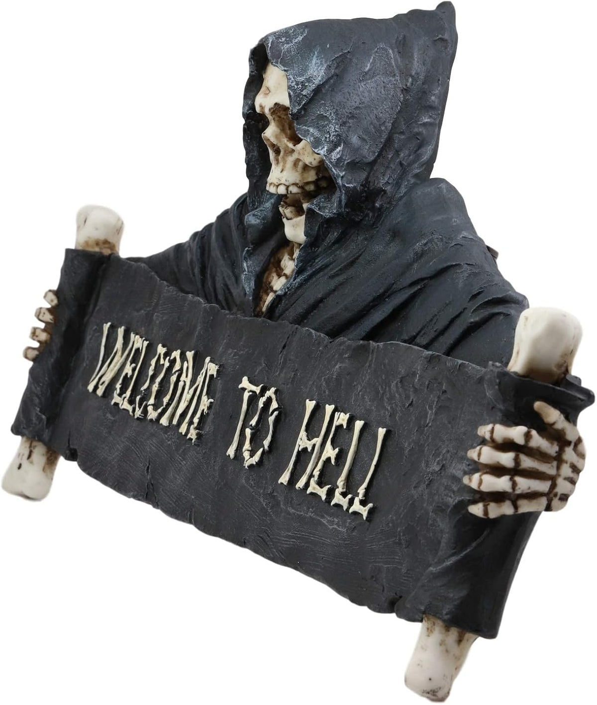 Ebros Large Grim Reaper Skeleton Opening Scroll Sign Of Bones Saying "Welcome To Hell" Wall Decor 17.5"Long Halloween Night Reaper Harvester of Souls 3D Hanging Art Plaque Sculpture