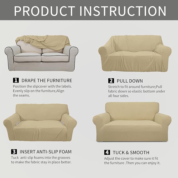 Easy-Going Stretch Oversized Loveseat Couch Covers Washable Beige | 1-Piece - Image 6