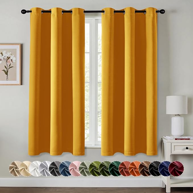 MIULEE Blackout Curtains for Bedroom 2 Panel 40x54 Inch Long Mustard Yellow | by MIULEE