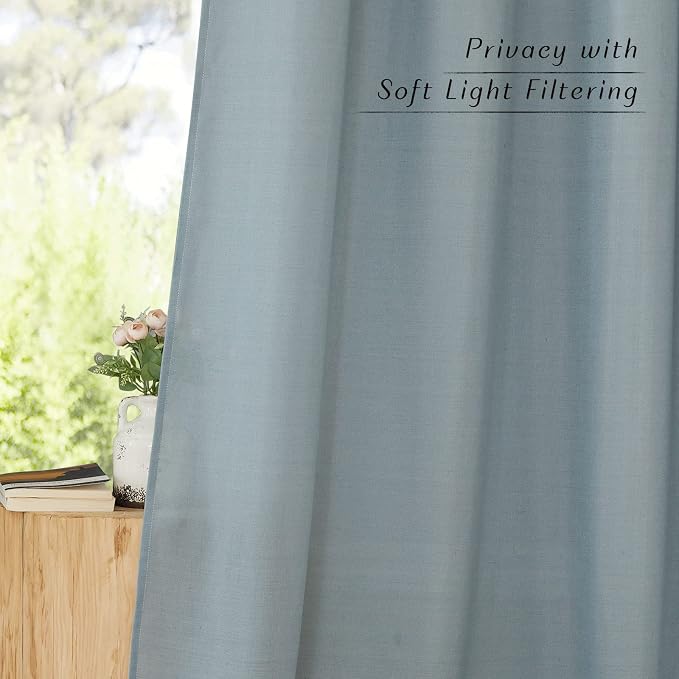 NICETOWN Flax Semi Sheer Stone Blue Linen Curtains - Image 2