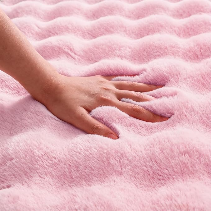 Pink Rabbit Plush Rug 4'x6', Fluffy Shaggy Area Rug - Image 6
