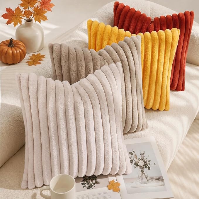 decorUhome Fall Faux Fur Throw Pillow Covers 20x20 Set of 2 Rust | Decorative - Image 5