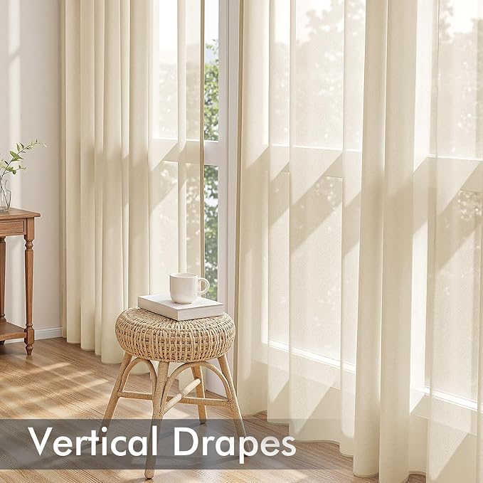 MIULEE Cream Sheer Curtains 102 Inches Long 4 Panels 42 x 102 Inches | Light - Image 5