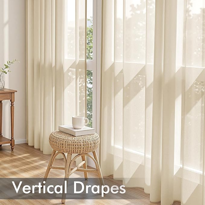 MIULEE Cream Sheer Curtains 90 Inches Long 4 Panels 42 x 90 Inches | Light - Image 5