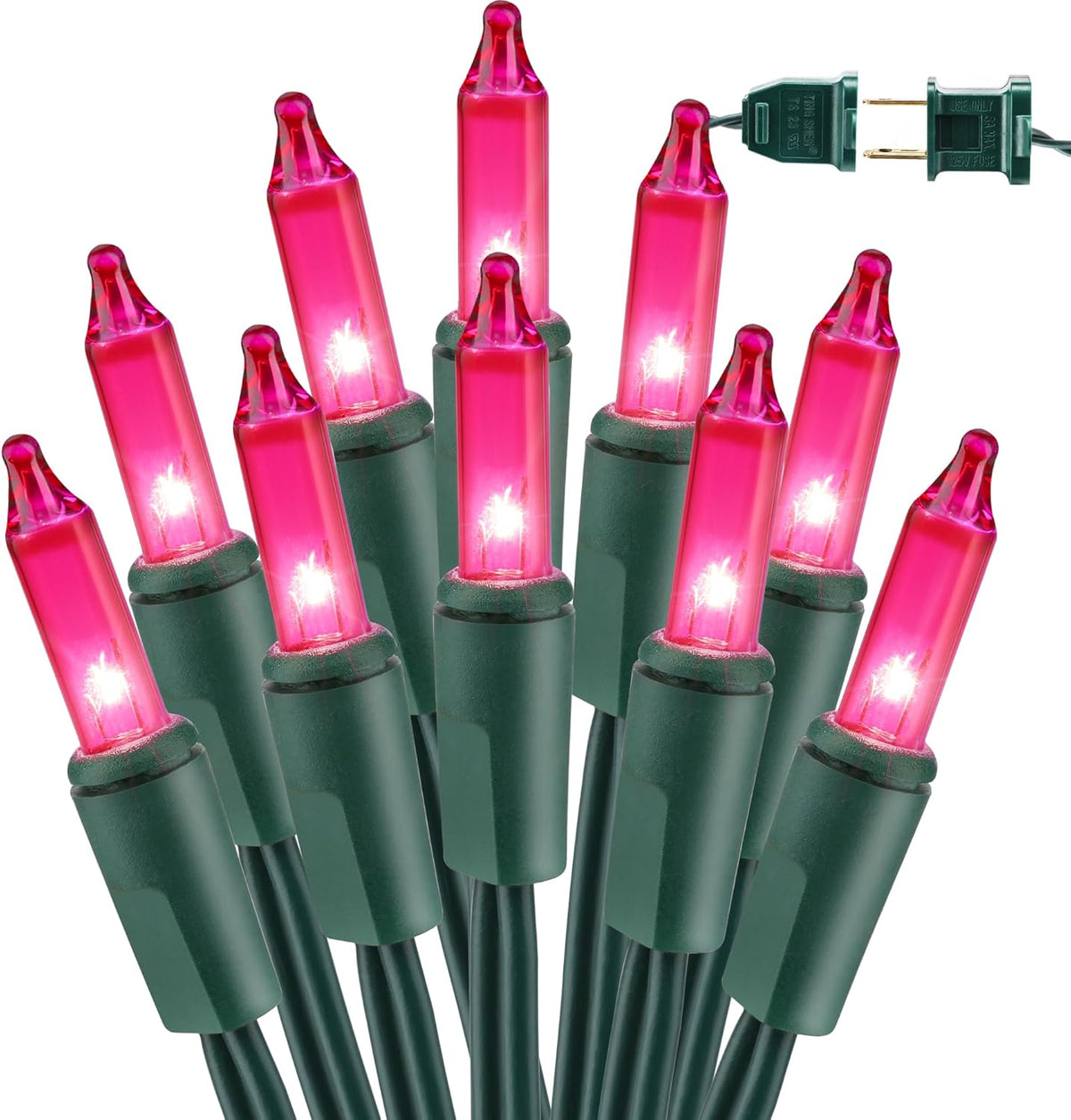 BrizLabs Pink Christmas Lights, 69.6ft 300 Count Pink String Lights Connectable, UL Certified Incandescent Christmas Lights Green Cord, Outdoor Mini Lights Set for Indoor Xmas Party Garden Patio