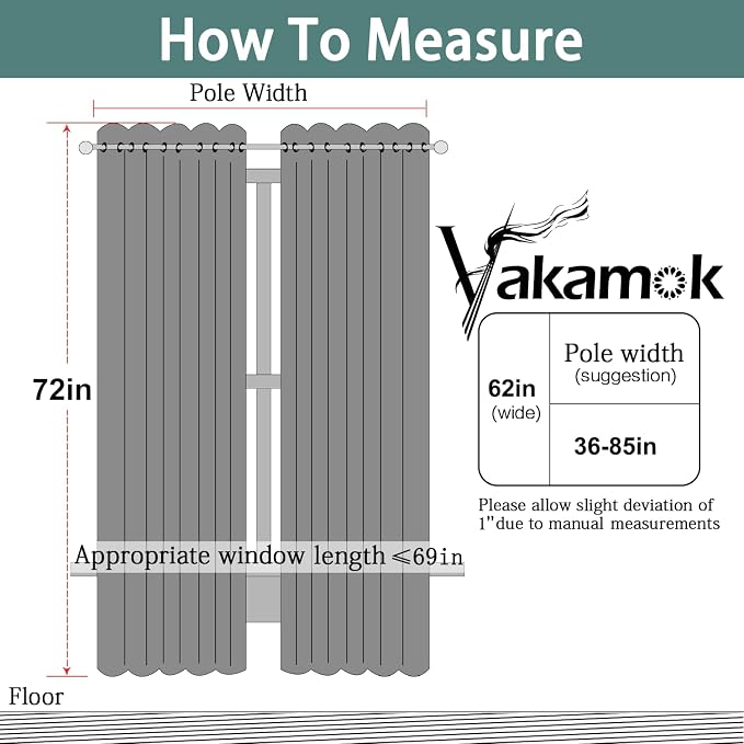 Yakamok Room Darkening Curtains 62x72 inch Length Light Grey-Living Room | 2 - Image 7