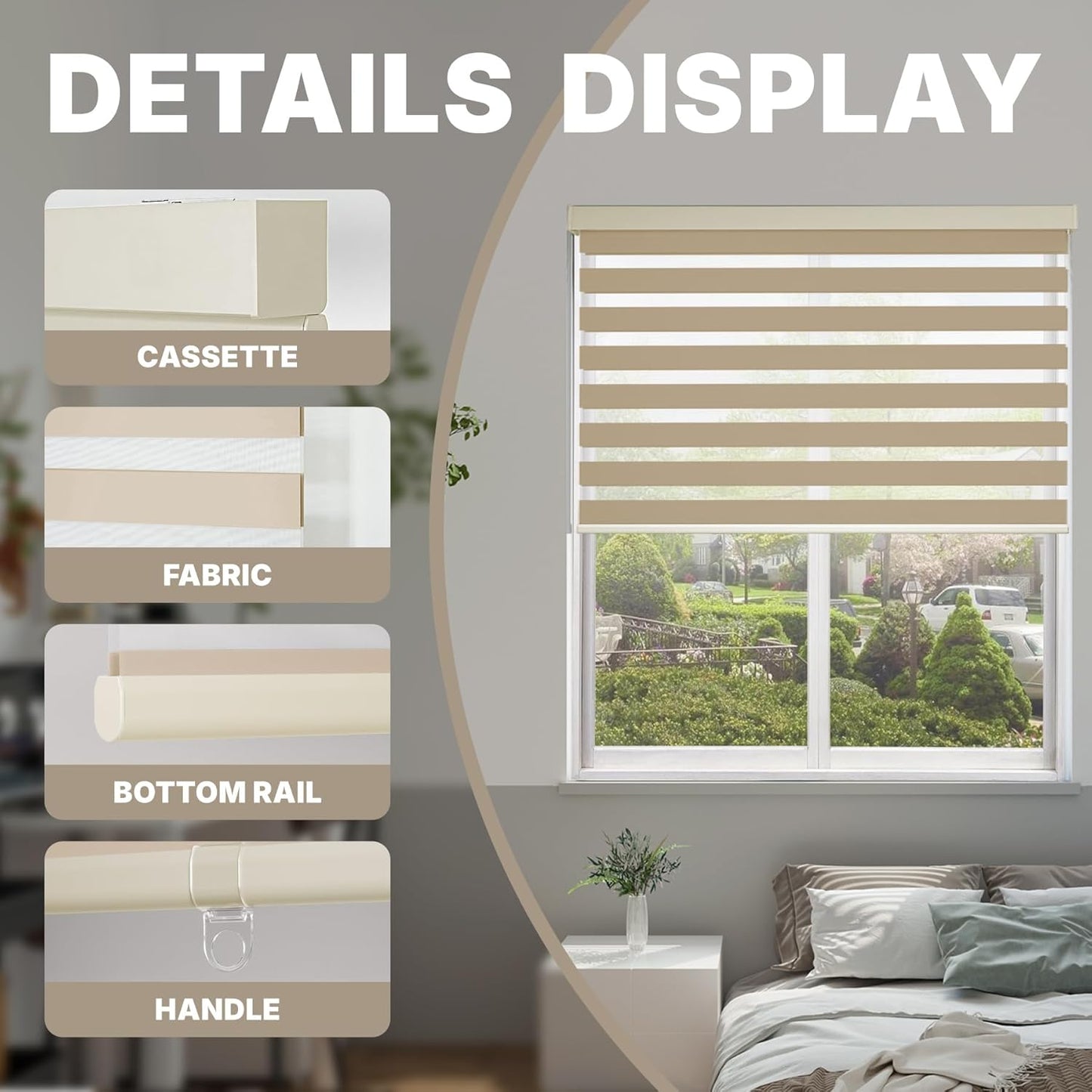 HESTIA Cordless Zebra Blinds Light Filtering Roller Shades UV Blocking Blackout Privacy Indoor Window Shades for Home Office Day and Night, Beige,40" W x 54" H