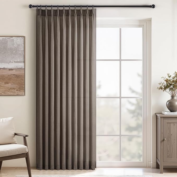 Topfinel 84 Inches Long Pinch Pleated Semi Sheer Curtains, Burlywood Blended by Topfinel