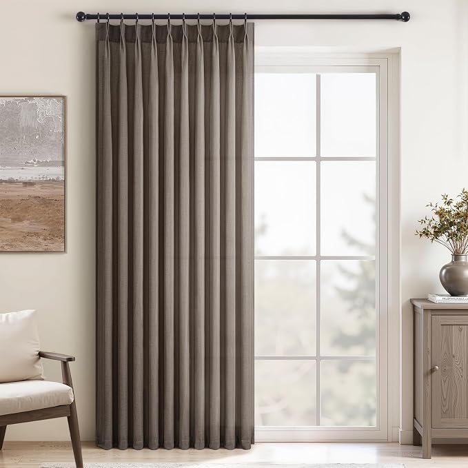 Topfinel 96 Inches Long Pinch Pleated Semi Sheer Curtains, Dark Flax Blended by Topfinel