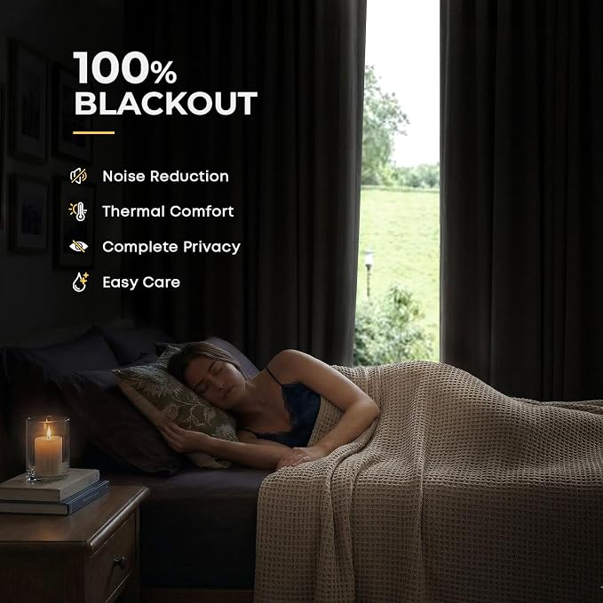 100% Blackout Curtains for Bedroom Oatmeal Linen Look Curtains 96 Inch Long | - Image 2