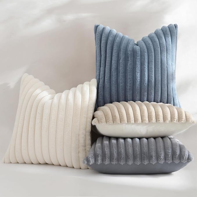 decorUhome Fall Faux Fur Throw Pillow Covers 22x22 Set of 2 Grey | Decorative - Image 5