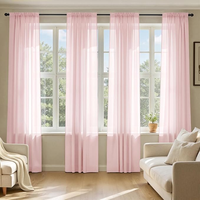 MIULEE Blush Pink Sheer Curtains 90 Inches Long 4 Panels 42 x 90 Inches | Light by MIULEE