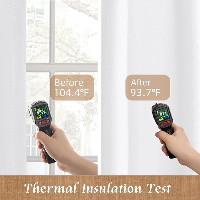 100% White Blackout Curtains for Bedroom, 63 Inches Polyester Textured Thermal - Image 4