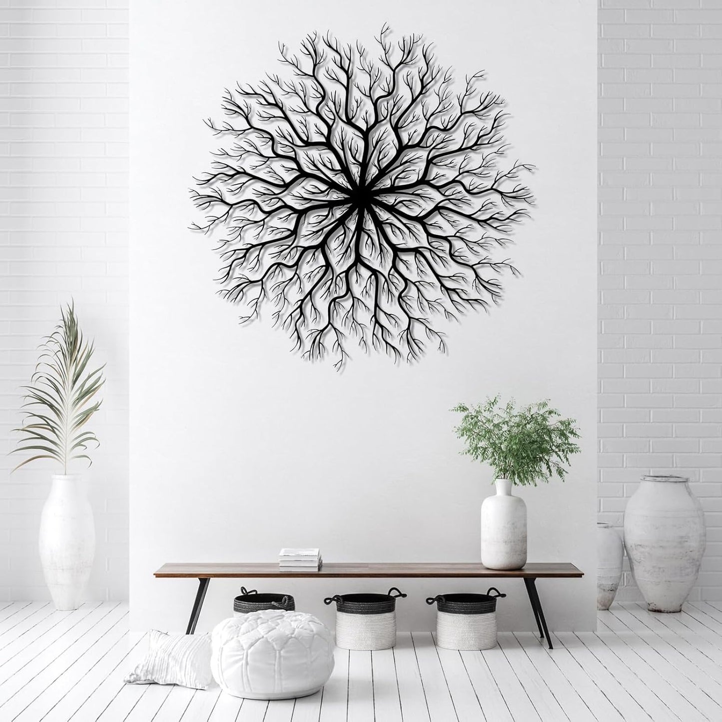Tree of Life Metal Wall Art, Metal Tree Wall Art, Large Round Sculpture, Round Branch Wall Decor, Large Branch Artwork, Nature Sign, Wall Decor for Living Room, Housewarming Gift (Black, 32"x32"|80x80cm)