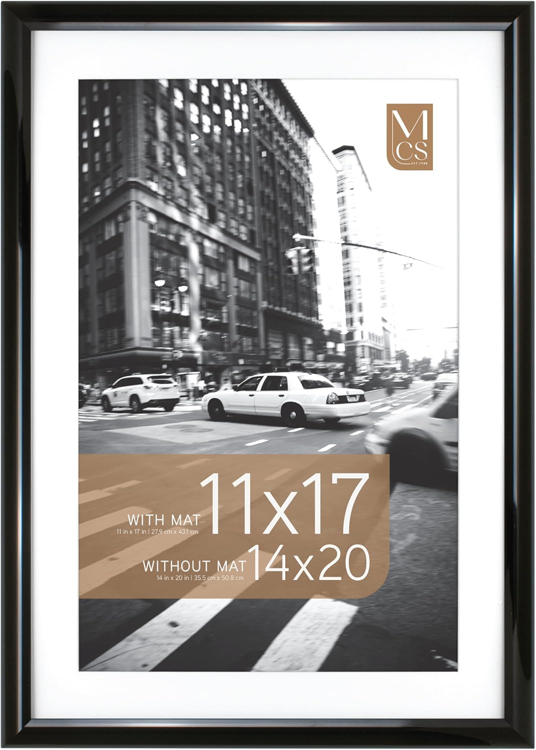 MCS Trendsetter 14x20 Matted Poster Frame with 11x17 Picture Display, Black Vertical & Horizontal Wall Hanging Large Picture Frame for Photos & Posters (1-Pack)