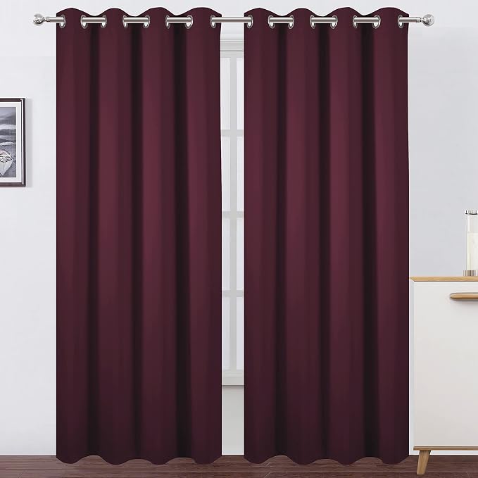 Blackout Curtains 66 x 95 inch/Burgundy Red Curtains Set of 2 Panels/Thermal by Lemomo
