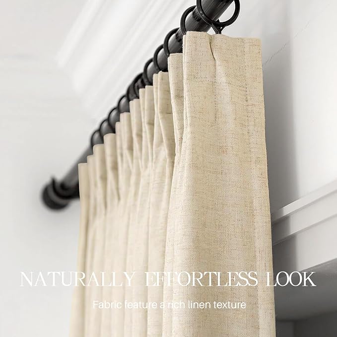 Pinch Pleated Linen Curtains 100% Blackout 102 Inches Long - Image 4