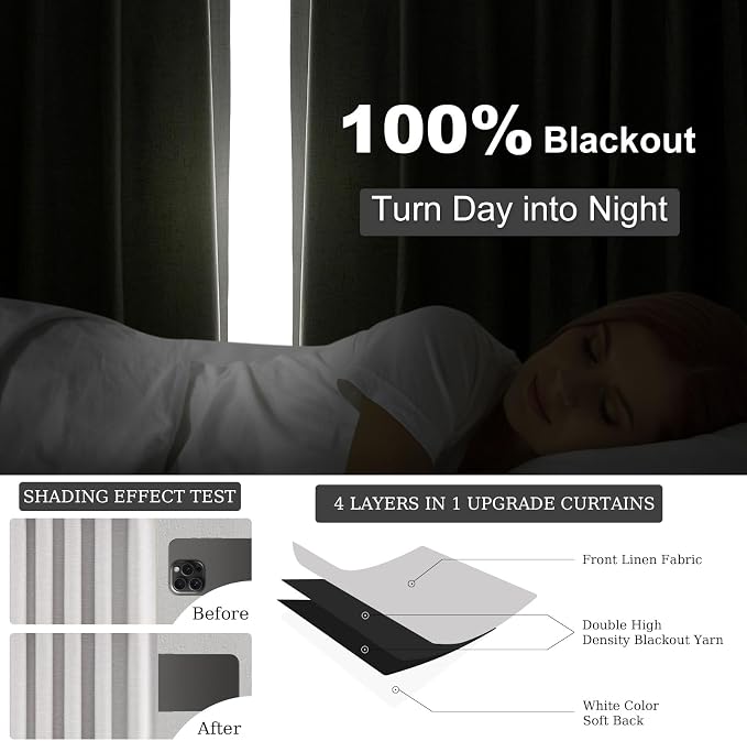 Topfinel Linen Gray Blackout Curtains 96 Inch Long, Boho Beige Gothic Viral - Image 6