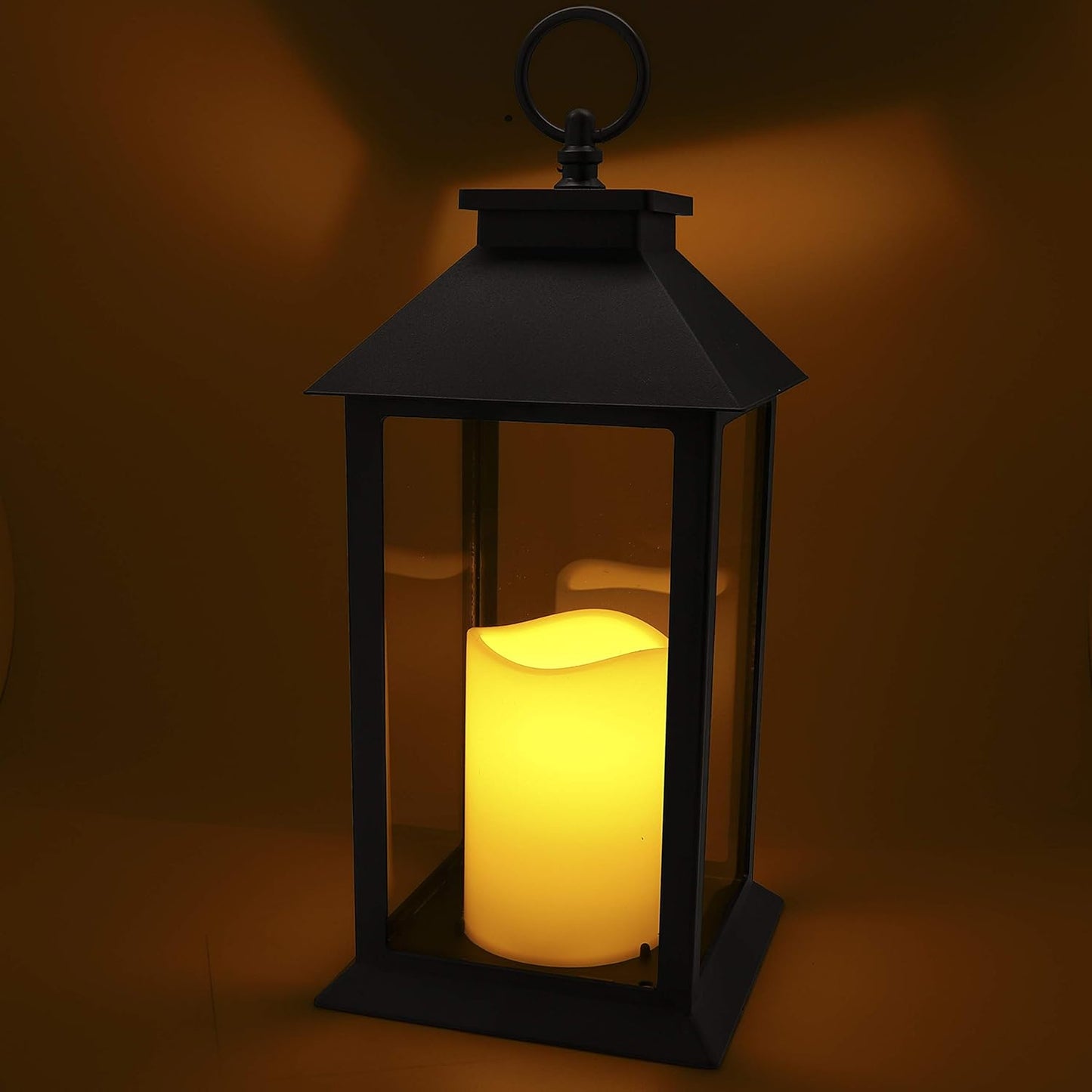 YAKii Hanging Glass Panes Lantern Portable Led Candle Light Operated by 3AAA Battery Use for Garden Yard, Indoor & Christmas Day Decoration etc (Black 2PCS)