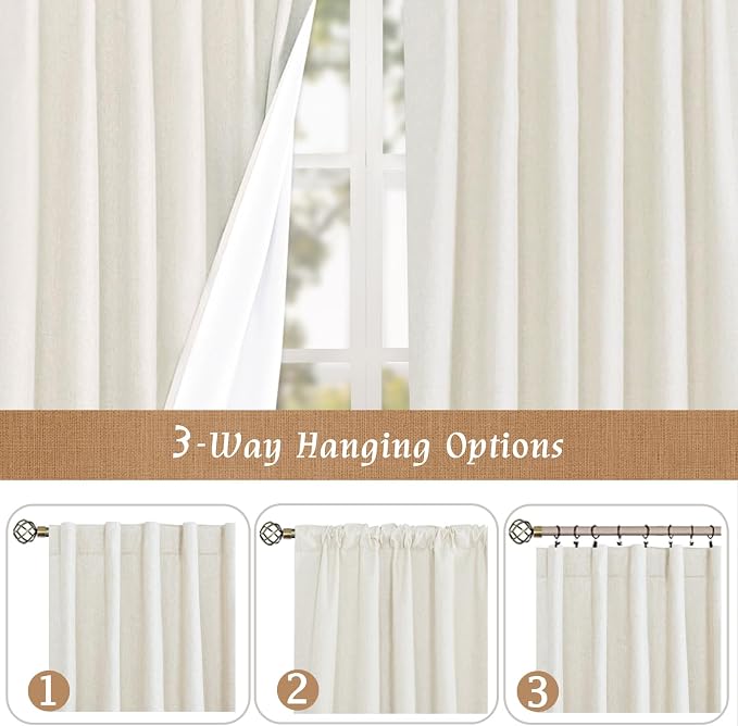 80 Inch Natural 100% Blackout Linen Curtains 2 Panels, 52 x 80 Inch | Thermal - Image 9