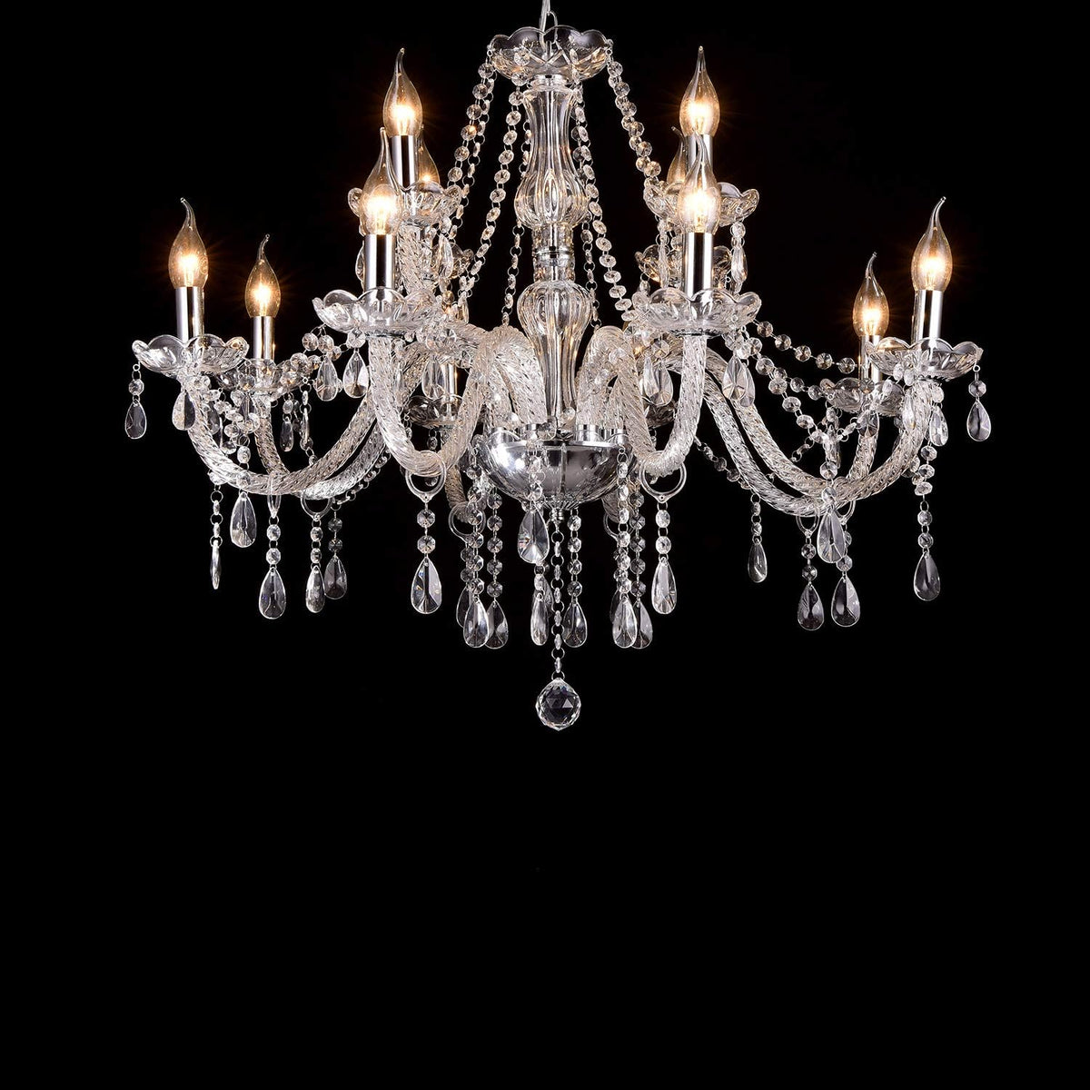 LIUMANG Modern Elegant 12 Lights K9 Crystal Glass Chandelier Pendant Ceiling Lighting European Style for Dining Living Room Bedroom Transparent,12 E12 Bulbs Required