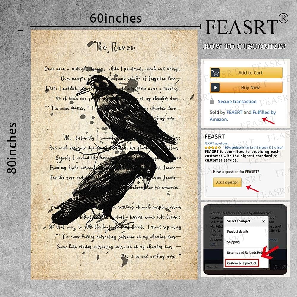 FEASRT Upgrading Dictionary Art Wall Tapestry The Raven Nevermore Edgar Allan Poe Hymn Decor 60x80 Inches for Living Room Bedroom Home Dorm GTQQAY1539