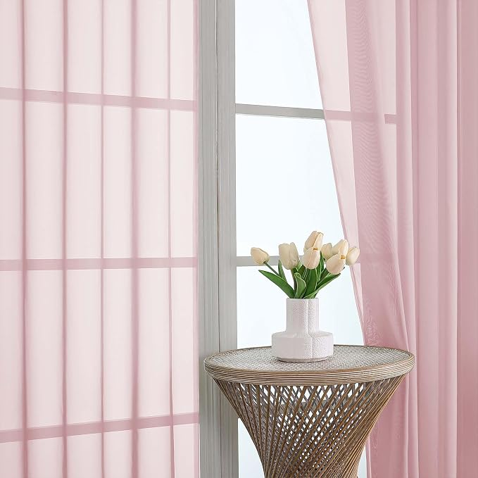 Blush Sheer Curtains 72 Inches Long 2 Panels Set, Transparent Voile Sheer - Image 3