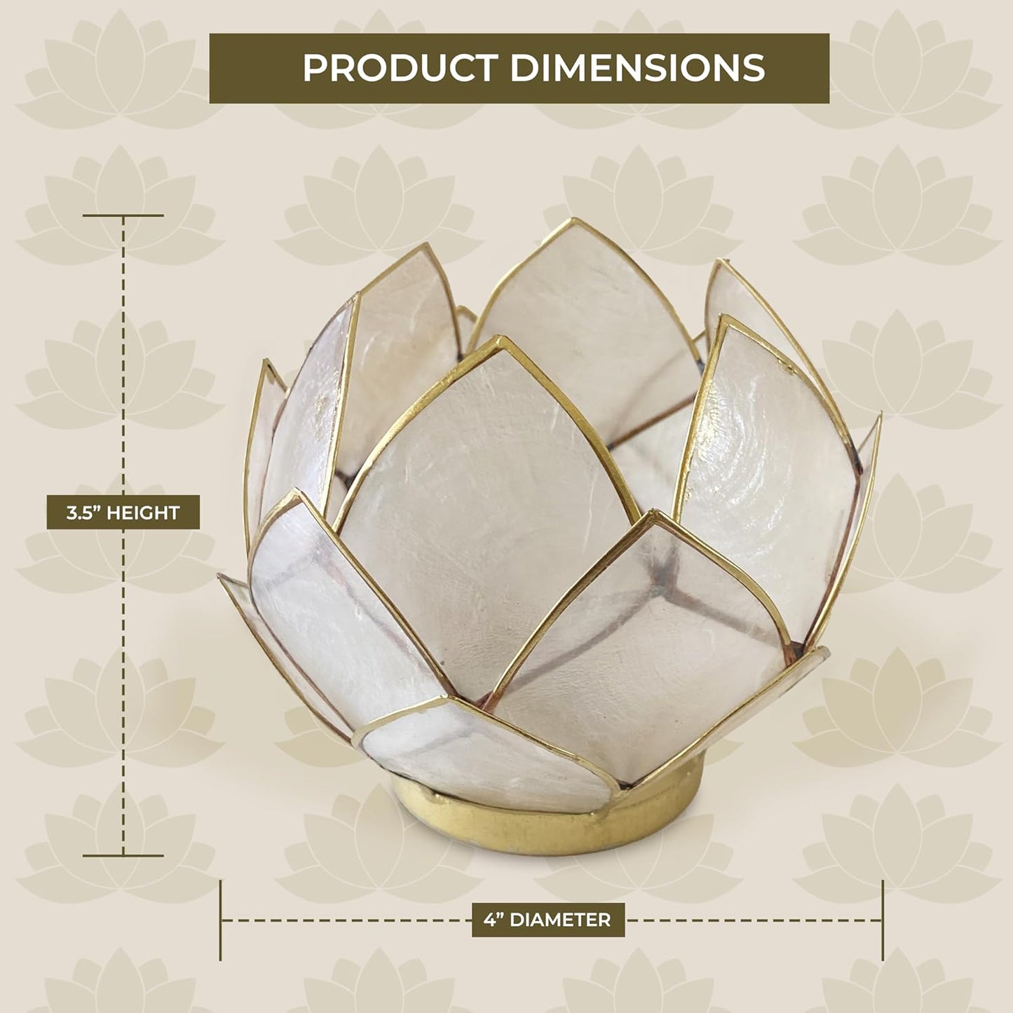 Blooming Lotus Capiz Shell Tealight Candle Holder, Handcrafted Decorative Tea Light Candleholder with Translucent Flower Petals for Ambient Illumination and Natural Elegance, Natural